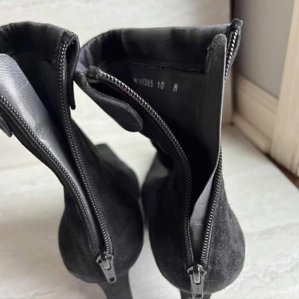 ** Stuart Weitzman Black Stretchy Heeled Ankle Boots Suede Size 10 Back Zip - Picture 6 of 11